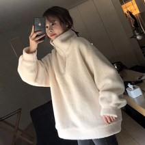 L.ONLINESHOP메이리앤 양털 반집업 여성 오버핏 후리스 플리스 후드티 후드집업 후드코트 힙합패션