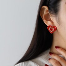 여자 크리스마스 코디 귀여운 하트 큐빅 귀걸이