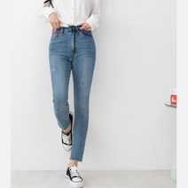 절개 워싱 밑단헤짐 뱃살커버 여자 스키니진 데이트룩
