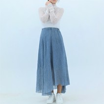 엘텍몰 여름 롱 스커트 린넨 치마 밴딩 긴치마 플레어 주름