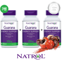 [3병] 나트롤 과라나 200mg 90캡슐 천연 카페인 보충제 에너지 부스터 Guarana