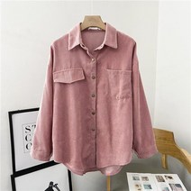 봄블라우스 봄셔츠 셔츠블라우스 여성 블라우스 코듀로이 솔리드 캐주얼 셔츠 포켓 긴 소매 턴 다운 칼라