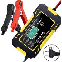 자동차 배터리 충전기 12v 6a 펄스 수리 LCD 디스플레이 스마트 충전 AGM 딥 사이클 젤 리드 산성 자동 빠른 전원 신제품, Yellow EU Plug