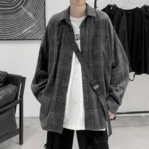 캐쥬얼셔츠 긴 소매 격자 무늬 셔츠 남성 캐주얼 셔츠 셔츠 남성 의류 일본 스트리트웨어 패션 2021 년 최신 상품