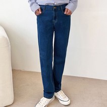 남성 기본 베이직 일자 라인 빅 중청 청바지 스키니 배기 스판 진 데님 생지 롤업 중년 밴딩 작업복 CU234EO