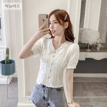 블라우스 셔링 스위트 퍼프 소매 쇼트 패션 상의 뉴타임즈 C23 C523X874