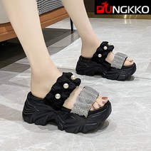 시크덩꼬 블링블링 진주 셔링 웨지 슬리퍼 뮬샌들 DK2798