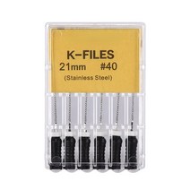 JINGT 6 개/갑 치과 손 K-파일 21mm 스테인레스 스틸 근관 근관 파일 치과 도구 치과 실험실 악기, 1, 21mm  40