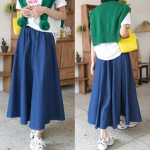 하늘바라기 여성용 애나 리본 플레어 데님 스커트