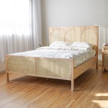 아그노 천연 라탄 오크 원목 침대 퀸(Q) 내추럴, 아그노 퀸 침대프레임