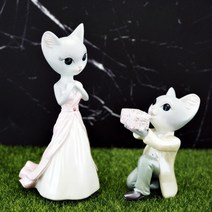 [짱카몰] 프로포즈고양이피규어 결혼선물 홈데코인테리어소품, B세트 (핑크/화이트)