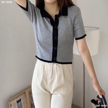 GDSHOP니트 반팔 카라티 그물 크롭 동대문 아이스 카디건 YHFACAI