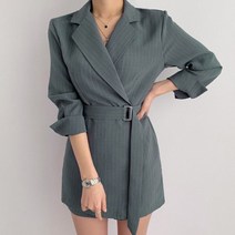 [랜덤플레이]스트라이프 하객룩 벨트 트렌치 원피스