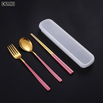 304 스텐 휴대용 식기 수저 포크 젓가락 3종세트 회사 세트, 3세트, 핑크골드수저포크화이트박스