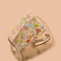 예쁜 플라워 유리컵 2P 유리머그컵 우유컵 유리잔, 블로스 머그컵(베이직 500ml 2p)