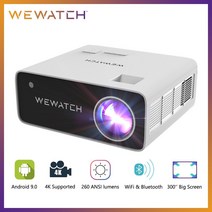 WEWATCH-V51 비디오 프로젝터 WiFi 블루투스 휴대용 프로젝터 풀 HD 1080P 지원 4K LED 홈 야외 프로젝터, 미국 플러그, 흰색
