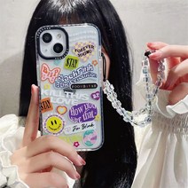 귀여운 곰돌이 하트 스마일 레트로 스티커 클리어 투명 젤리 케이스 아이폰13 미니