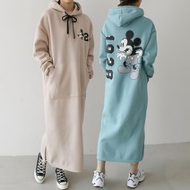 디즈니 정품 후드 롱 원피스 기모 캐릭터 루즈핏