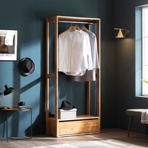 [7천원 즉시할인]장인가구 루디 원목 드레스룸 800 1단서랍 행거형, 멀바우