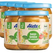 독일 알레떼 Alete 1살부터 향료 설탕 무첨가 마카로니를 곁들인 크림 야채 아기 이유식 250g, 6팩