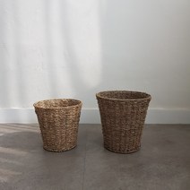 작고 소중한 라탄 바스켓 아기 빨래통 화분 커버 과일 보관 바구니 원형 휴지통 꽂이, 대, 1개