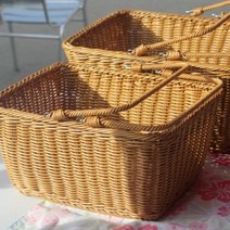 (일본) 하코야 pvc 라탄 피크닉바구니 캠핑용 소풍 나들이 손잡이 빈티지 바구니 (2type), 피크닉바구니-사각 (대)