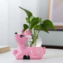 홈 인테리어 도자기 꽃사슴 수배 장식품 도자기 투명 유리 현대 현관 창의 책상 액세서리, 큐빅. - 핑크.