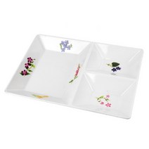 사각 3칸 나눔 접시 삼절 식당 반찬 중국집 가게 가정용 안주 다과용 멜라민 그릇 대형, 기본