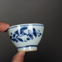인테리어용 도자기 찻잔 골동품 도자기 늦은 청나라 국립 가마 파란색과 흰색 꽃과 새 작은 찻잔 시음 컵 골동품 골동품 도자기 컬렉션, 기본옵션
