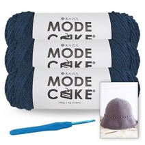 [니뜨] 모드케이크(100g) 뜨개실x3볼+메릴버킷햇도안+모사용코바늘 7/0호(4.0mm), 22_데님