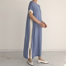 멜로디 옆라인 배색 오버핏 롱 니트 원피스 5color