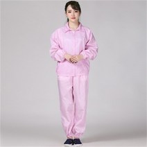 Ogfaour 여름작업복상의 제전분체복 화이트지퍼 쇼트 워크 가을 방진복 무진복 제전복 정전기 방지, 핑크 세트_XL