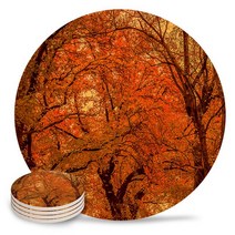 단풍 가을 단풍잎 라운드 코스터 커피 테이블 매트 주방 액세서리 흡수성 세라믹 컵 받침, [01] 4pcs, [08] STW00265
