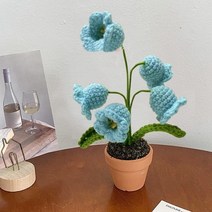 핸드 니트 플라워 인 크로셰 팟 인조 꽃 우븐 릴리 오브 더 밸리 불멸의 꽃 화분 방 장식, 02 S2 Blue