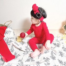 빨강 초록 30수 스판 아기 내복 실내복 신생아 상하세트