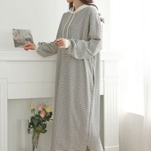 스위트플러스 임부복 봄 잔줄 박시 배색후드 롱 임산부 원피스