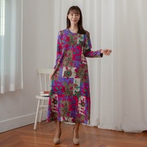 면혼방 꽃무늬 롱 원피스 60대엄마옷 할머니 가을 겨울 빅사이즈