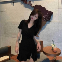 트임 원피스 블랙 하객룩 데이트 슬림핏원피스