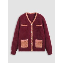 콘트라스트 바인딩 버튼업 브이넥 니트 가디건