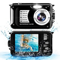 YISENCE 방수 카메라 디지털 카메라 방수 수중 카메라 디지털 카메라 방수 3미터 방수 풀 HD 1080P 30 MP 16배 디지털 줌 동영상 & 사진 연속 촬영 컴팩트 어린이용 방수 카메라 생일 선물 블랙(black)
