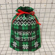 체크무늬 크리스마스(27X36) 선물 포장봉투 부직포 스트링백, 그린