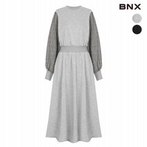 BNX 여성 소매 체크 기모 프릴 원피스