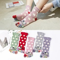 여성발가락양말 땡땡이 냐옹이 캐릭터 발가락양말 5종세트