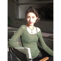 긴팔 니트 가을 겨울 여성 병원 단체 카페 사무실 분위기, 55-65KG  녹색 스웨터