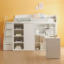 위너 철제 벙커침대 SS 계단형 책상옷장형세트B 본넬스프링12T매트포함, 화이트 LPM화이트