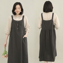 애비뉴투지 엄마옷 멜빵 조끼 순 면 여성 봄 가을 롱 원피스 O08132