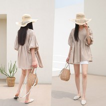 하늘바라기 여성용 프린 퍼프 블라우스