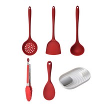 시우리빙 레드 실리콘 조리도구 + 거치대, 레드조리도구 + 화이트거치대