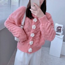 아이엠몽 여성용 데일리 플라워 단추 숏가디건