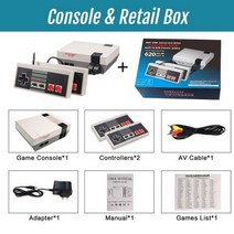 비디오게임기레트로 게임 콘솔 클래식 미니 비디오 시스템 620 개 내장 8 비트 FC Nes TV 성인 및 어린, 04 KR, 02 Console with Box